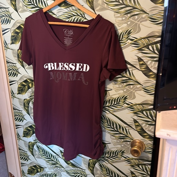 HH3 red t shirt w/ blessed momma in lettering Gold rush maternity Large L - Picture 2 of 5